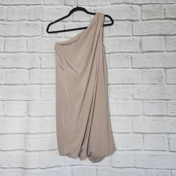 Ramy Brook Beige One Shoulder Mini Dress Bubble Hem 100% Silk Party - Picture 6 of 15
